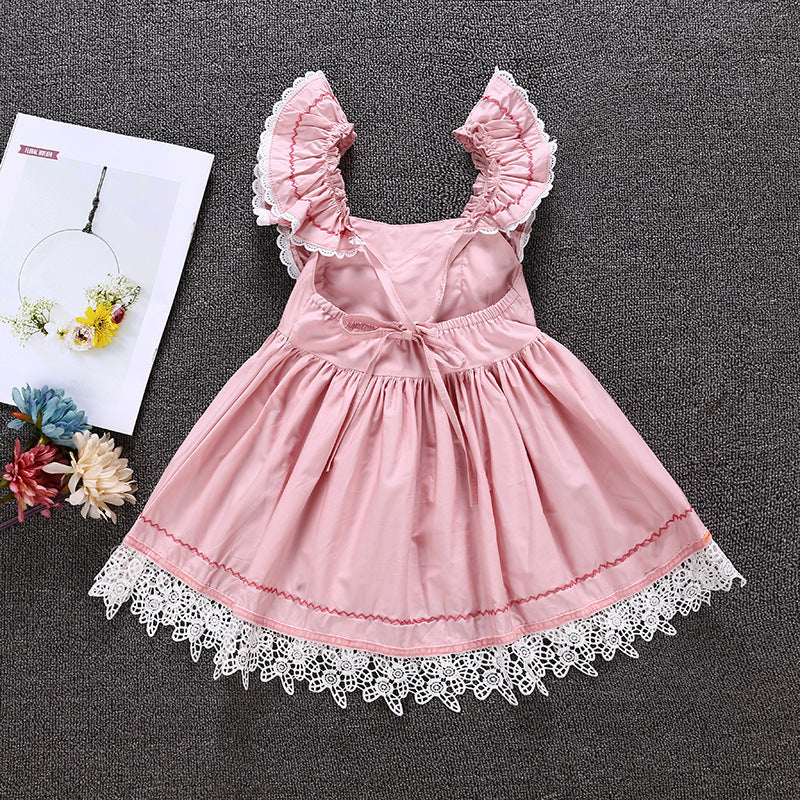Fatima Girls Short Sleeve Lace Sweet Slim Dress
