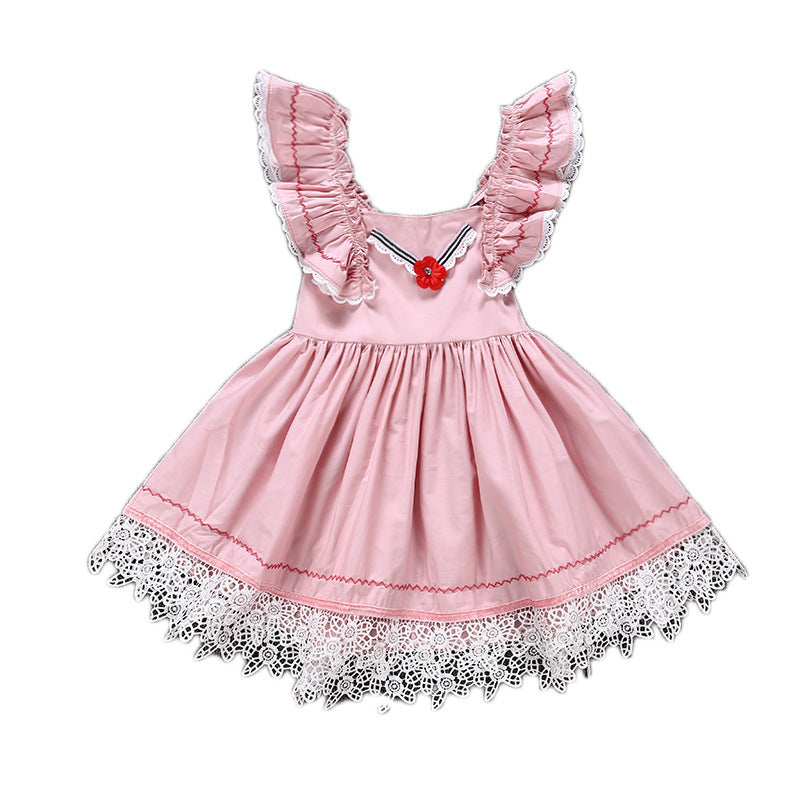 Fatima Girls Short Sleeve Lace Sweet Slim Dress