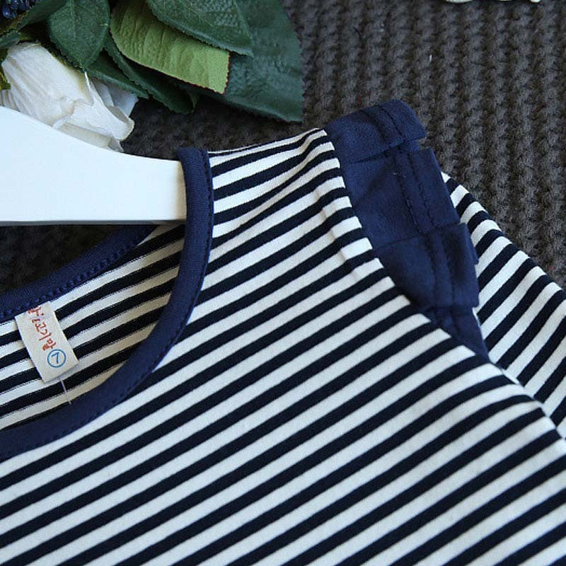 Nicola Girls Casual Striped  Short-Sleeved Denim Strap Dress