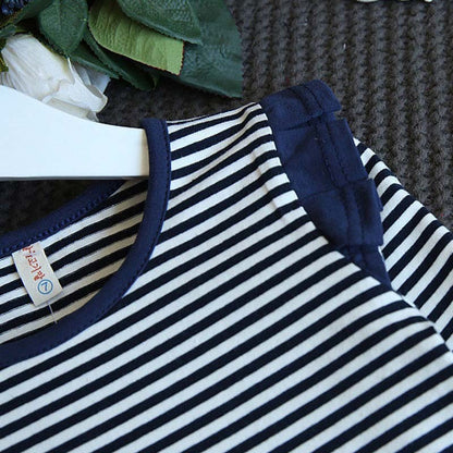 Nicola Girls Casual Striped  Short-Sleeved Denim Strap Dress