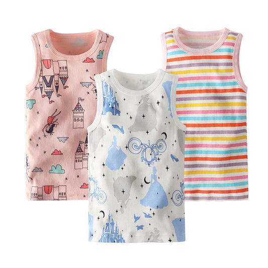 Girls Kid Cartoon Printed Vest Set