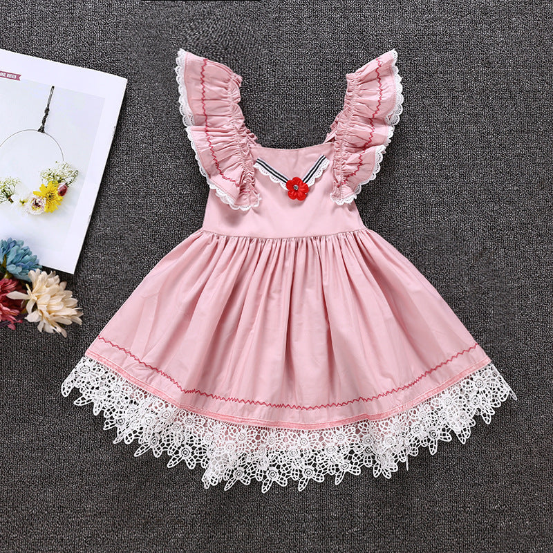 Fatima Girls Short Sleeve Lace Sweet Slim Dress