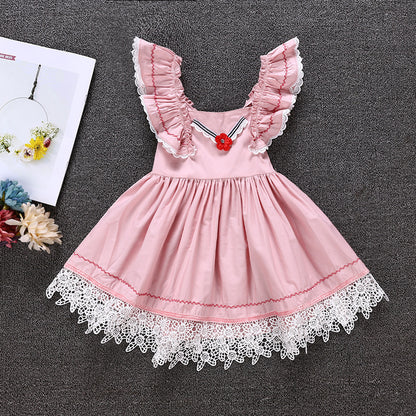 Fatima Girls Short Sleeve Lace Sweet Slim Dress