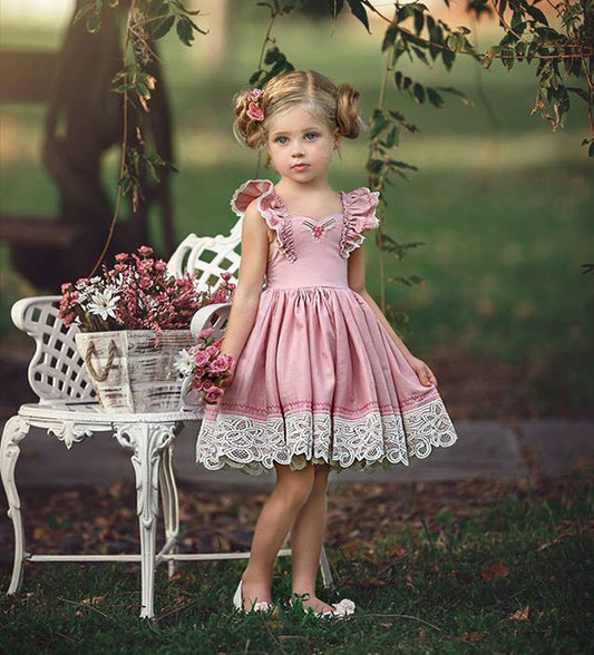 Fatima Girls Short Sleeve Lace Sweet Slim Dress